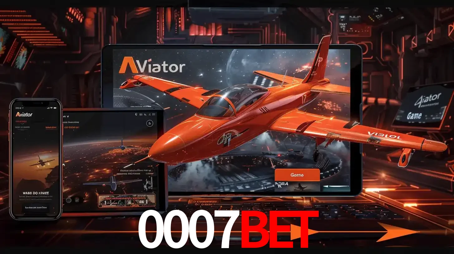 Apresentação tecnológica do jogo Aviator com um avião saindo da tela de um tablet, demonstrando a experiência imersiva em múltiplos dispositivos no 0007BET.